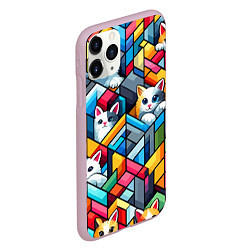 Чехол iPhone 11 Pro матовый Геометрический паттерн с котятами - нейросеть, цвет: 3D-розовый — фото 2