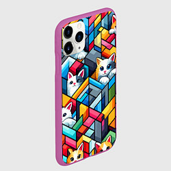 Чехол iPhone 11 Pro матовый Геометрический паттерн с котятами - нейросеть, цвет: 3D-фиолетовый — фото 2