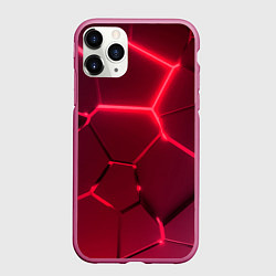Чехол iPhone 11 Pro матовый Маджента неоновые плиты в разломе, цвет: 3D-малиновый