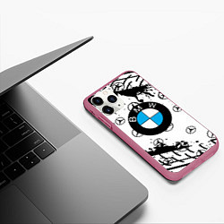 Чехол iPhone 11 Pro матовый BMW x Mercedes краски, цвет: 3D-малиновый — фото 2