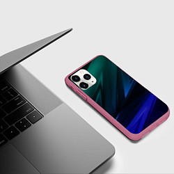 Чехол iPhone 11 Pro матовый Зелено-синие геометрические абстрактные объемные п, цвет: 3D-малиновый — фото 2