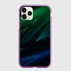 Чехол iPhone 11 Pro матовый Зелено-синие абстрактные объемные полосы, цвет: 3D-фиолетовый