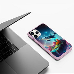 Чехол iPhone 11 Pro матовый Космический кит - нейросеть, цвет: 3D-розовый — фото 2