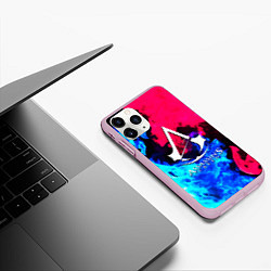 Чехол iPhone 11 Pro матовый Assassins Creed fight fire, цвет: 3D-розовый — фото 2