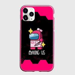 Чехол iPhone 11 Pro матовый Among us hexagon true color, цвет: 3D-малиновый