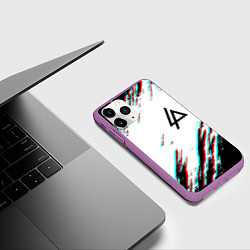 Чехол iPhone 11 Pro матовый Linkin park краски глитч, цвет: 3D-фиолетовый — фото 2