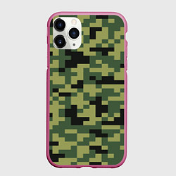 Чехол iPhone 11 Pro матовый Камуфляжный стиль текстура пикселя, цвет: 3D-малиновый