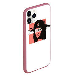 Чехол iPhone 11 Pro матовый Banksy девушка в шапке, цвет: 3D-малиновый — фото 2