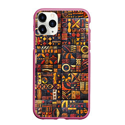 Чехол iPhone 11 Pro матовый Африканский орнамент - резьба по дереву, цвет: 3D-малиновый