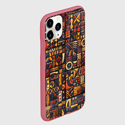 Чехол iPhone 11 Pro матовый Африканский орнамент - резьба по дереву, цвет: 3D-малиновый — фото 2