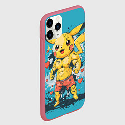 Чехол iPhone 11 Pro матовый Мускулистый Пикачу в шортах, цвет: 3D-малиновый — фото 2