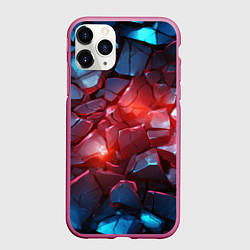 Чехол iPhone 11 Pro матовый Синие камни с красным светом, цвет: 3D-малиновый