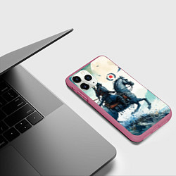 Чехол iPhone 11 Pro матовый Японский конный самурай - призрак Цусимы, цвет: 3D-малиновый — фото 2