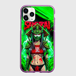 Чехол iPhone 11 Pro матовый Девушка самурай в маске, цвет: 3D-фиолетовый