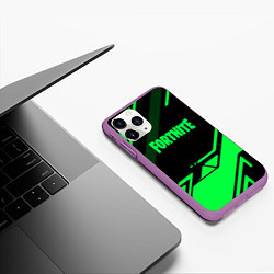 Чехол iPhone 11 Pro матовый Fortnite geometry green, цвет: 3D-фиолетовый — фото 2