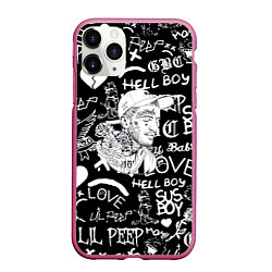 Чехол iPhone 11 Pro матовый Lil Peep pattern автографы лого, цвет: 3D-малиновый