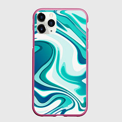 Чехол iPhone 11 Pro матовый Кислотно синий белый мраморный фон, цвет: 3D-малиновый