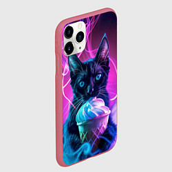 Чехол iPhone 11 Pro матовый Черный кот и мороженое - неоновый дым, цвет: 3D-малиновый — фото 2