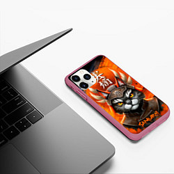 Чехол iPhone 11 Pro матовый Cat samurai, цвет: 3D-малиновый — фото 2