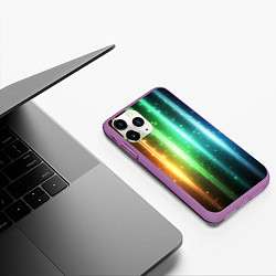 Чехол iPhone 11 Pro матовый Светящиеся яркие неоновые полосы в космосе, цвет: 3D-фиолетовый — фото 2