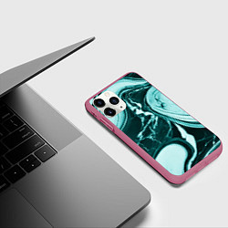 Чехол iPhone 11 Pro матовый Бирюзовый мрамор, цвет: 3D-малиновый — фото 2