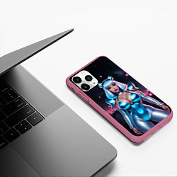 Чехол iPhone 11 Pro матовый Девушка в синем блестящем костюме, цвет: 3D-малиновый — фото 2