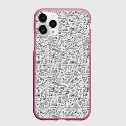 Чехол iPhone 11 Pro матовый Дудл граффити рэперское - паттерн, цвет: 3D-малиновый