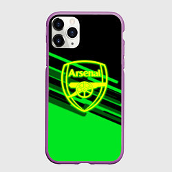 Чехол iPhone 11 Pro матовый Arsenal geometry line green, цвет: 3D-фиолетовый