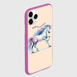 Чехол iPhone 11 Pro матовый Чаруй реальность - единорог на бежевом, цвет: 3D-фиолетовый — фото 2