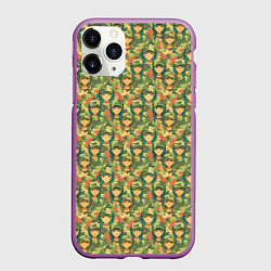 Чехол iPhone 11 Pro матовый Камуфляжный узор с девушками в военной форме, цвет: 3D-фиолетовый