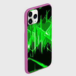 Чехол iPhone 11 Pro матовый Зелёная агрессивная абстракция на чёрном фоне, цвет: 3D-фиолетовый — фото 2
