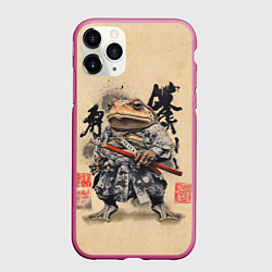 Чехол iPhone 11 Pro матовый Жаба самурай - japan aesthetic, цвет: 3D-малиновый