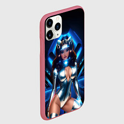 Чехол iPhone 11 Pro матовый Космическая девушка в блестящем костюме с ушками, цвет: 3D-малиновый — фото 2