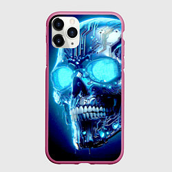 Чехол iPhone 11 Pro матовый Neon cyber skull - ai art, цвет: 3D-малиновый