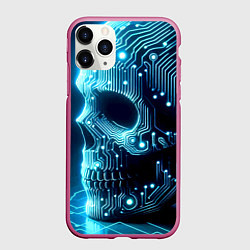 Чехол iPhone 11 Pro матовый Cyber neon skull - ai art с дорожками на плате, цвет: 3D-малиновый