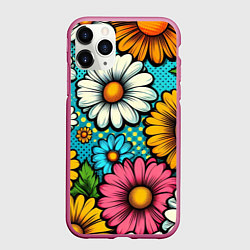 Чехол iPhone 11 Pro матовый Графический паттерн - Летние Цветы, цвет: 3D-малиновый