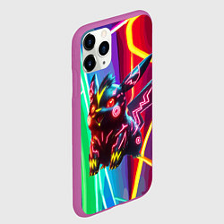 Чехол iPhone 11 Pro матовый Чёрный неоновый Пикачу - нейроарт, цвет: 3D-фиолетовый — фото 2