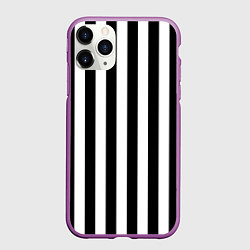 Чехол iPhone 11 Pro матовый Вертикальные черно белые полосы, цвет: 3D-фиолетовый