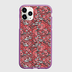 Чехол iPhone 11 Pro матовый Ацтеки и звери, цвет: 3D-фиолетовый