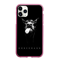 Чехол iPhone 11 Pro матовый Dobermann head, цвет: 3D-малиновый