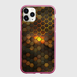 Чехол iPhone 11 Pro матовый Светящиеся коричневый соты - тепловая энергия, цвет: 3D-малиновый
