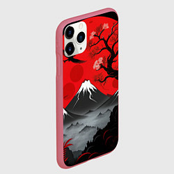 Чехол iPhone 11 Pro матовый Япония сакура и горы, цвет: 3D-малиновый — фото 2