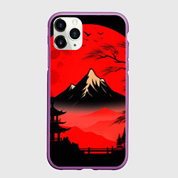 Чехол iPhone 11 Pro матовый Красный закат и горы, цвет: 3D-фиолетовый
