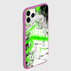 Чехол iPhone 11 Pro матовый Бело-зелёная абстракция на чёрном фоне, цвет: 3D-фиолетовый — фото 2