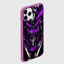 Чехол iPhone 11 Pro матовый Фиолетово-белое абстрактное лицо на чёрном фоне, цвет: 3D-фиолетовый — фото 2