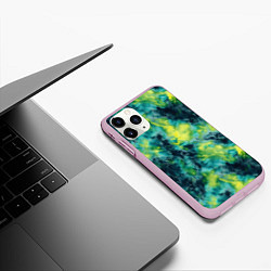 Чехол iPhone 11 Pro матовый Тай-дай текстура - желто-зеленый акцент, цвет: 3D-розовый — фото 2