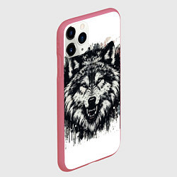 Чехол iPhone 11 Pro матовый Гранж - Портрет волка: голова, цвет: 3D-малиновый — фото 2