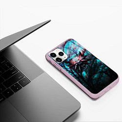 Чехол iPhone 11 Pro матовый The Witcher logo night, цвет: 3D-розовый — фото 2