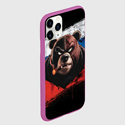 Чехол iPhone 11 Pro матовый Медведь на фоне российского флага, цвет: 3D-фиолетовый — фото 2