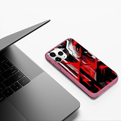 Чехол iPhone 11 Pro матовый Red and white abstraction on a black background, цвет: 3D-малиновый — фото 2